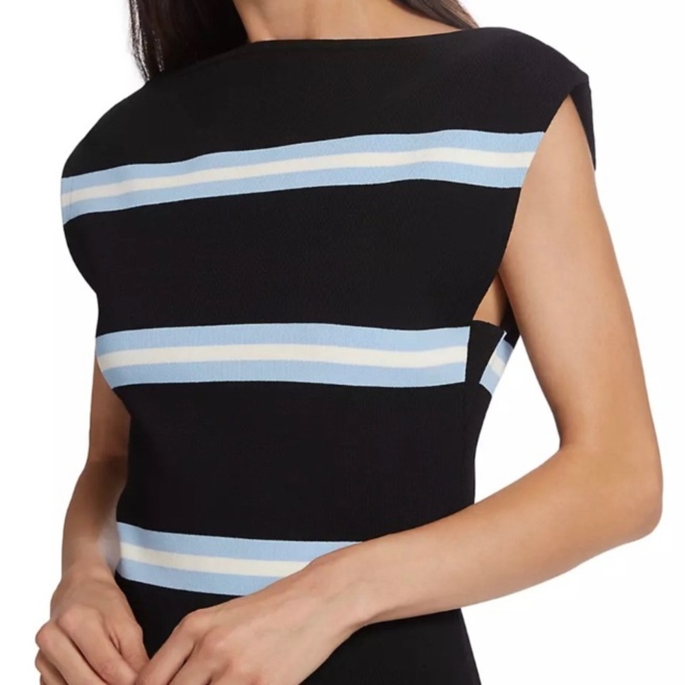 Tanya Taylor Black Dress with Light Blue and White Stripes